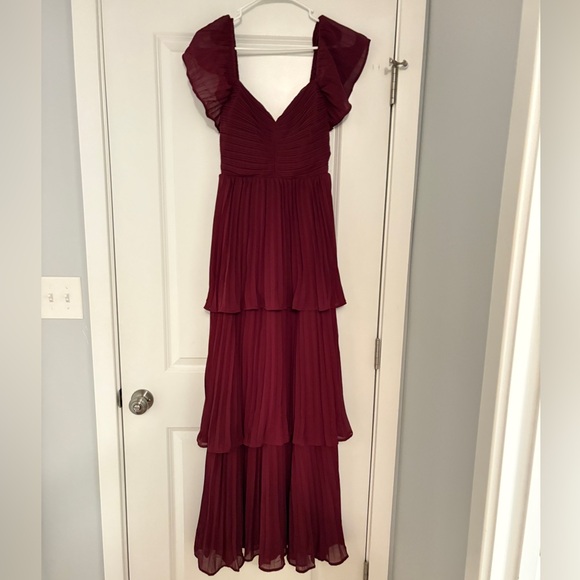 Lulus Notorious Charm Plum Purple Pleated Flutter Sleeve Maxi Dress - Size S - Picture 2 of 3